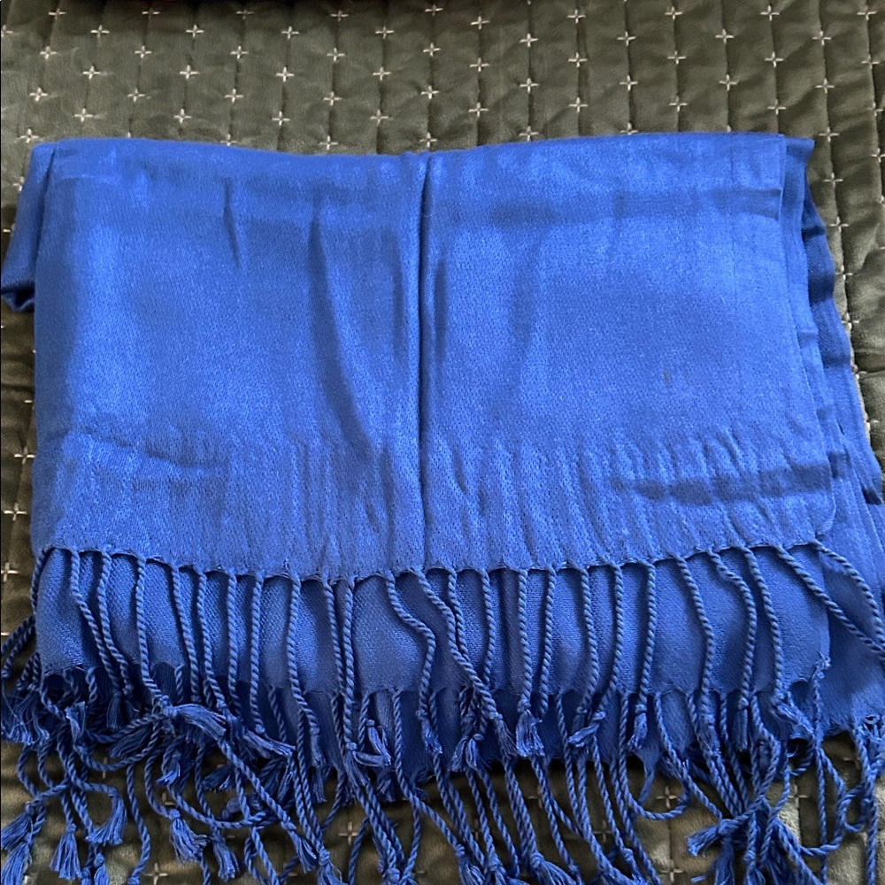 Vibrant Blue Fringed Scarf